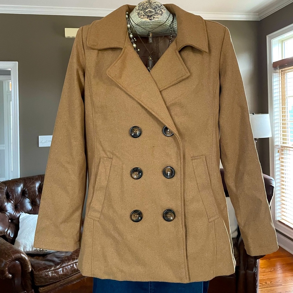 Women's Camel Double-Breasted Pea Coat